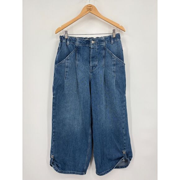 Free People We The Free La Vida Pull-On Jeans Bijou Blue, Sz Small, Boho Relaxed - Picture 4 of 13